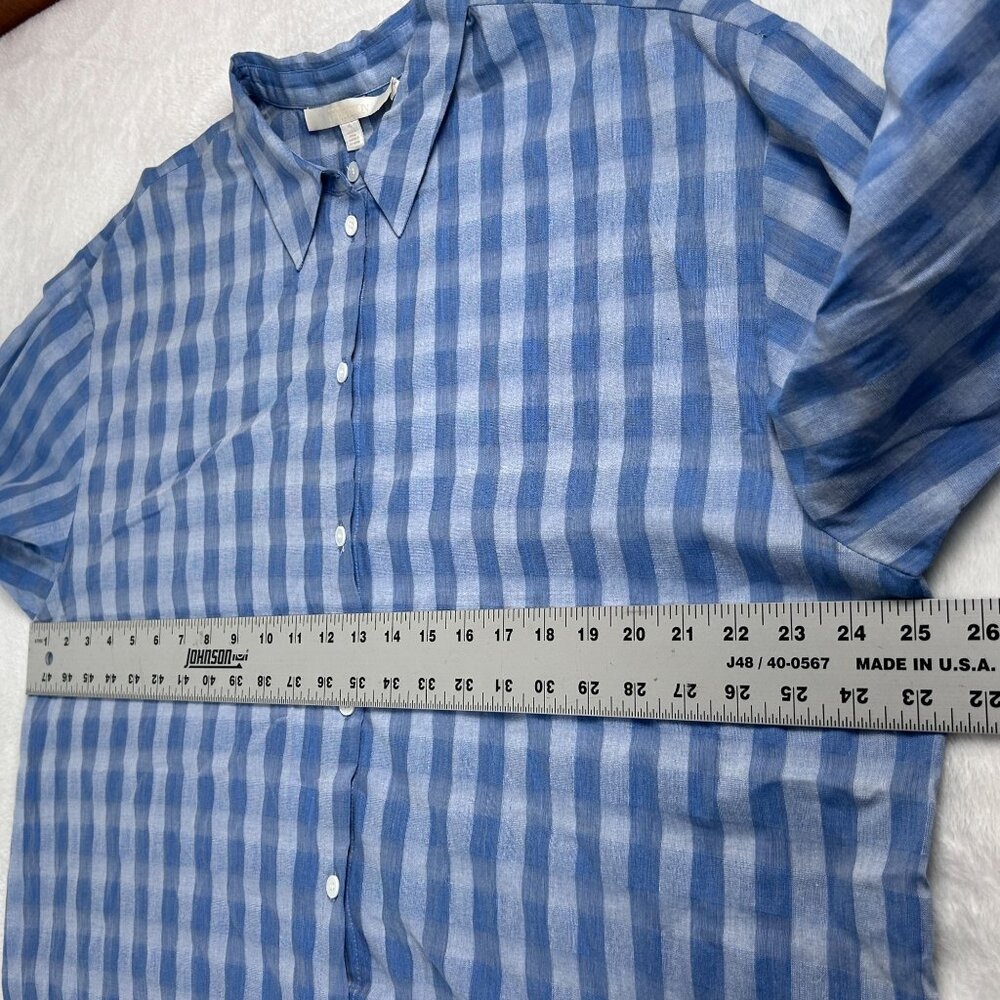 Nordstrom Collection Mens Blue Checkered Button-Up Shirt XL Long Sleeve Cotton - Picture 6 of 7